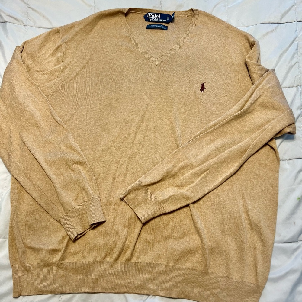 Ralph Lauren Men's Beige V-Neck Sweater